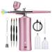 xorea Airbrush Kit with Compressor 20-30PSI Airbrush with 0.3mm Nozzle for Painting Tattoo Nail Art Model Coloring Easy Install Pink