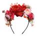 Flower Wreath Headband Hair Accessories Synthetic Floral Crown Bohemian Headband for Women Cosplay Costume Headband (Red)