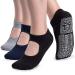 unenow Non Slip Grip Yoga Socks for Women with Cushion for Pilates, Barre, Home 3 Pairs-black/Navy/Grey One Size