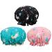 Jieddey shower hood unicorn 3 pack women shower hat waterproof bathroom sews double -layer bath cap reusable shower cap with rubber band bathing cap for girls children children shower spa bk black + blue + pink