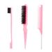 SWEET VIEW 3 Pcs Slick Back Hair Brush Set with 1 Pcs Edge Brush 1 Pcs Bristle Hair Brush 1 Pcs Rat Tail Comb, Teasing Brush for Smoothing Baby Hair & Flyaways - Pink 3 Piece Pink