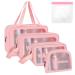 5PCS Clear Toiletry Bag Wash Bag Clear PU Makeup Bag Waterproof Toiletry Travel Bag with Zipper Handle Portable Airport Cosmetic Bag for Travel Bathroom Men Women (Pink) 5 Pcs Pink