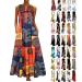 Women's Summer Sleeveless Loose Maxi Dress Plus Size Casual Vintage Graphic Print V Neck Beach Long Dress with Pockets 3X-Large 01-yellow