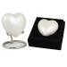Small Keepsake Heart Cremation Urn For Ashes With New Improved Lid Mini Heart Memorial Urn With Box & Stand (Pearl White Aluminium) M Pearl White With Box & Stand