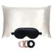 Slip Silk Pillowcase Eye Mask + Scrunchies Bundle - Includes One Queen Silk Pillowcase (White) One Lovely Lashes Contour Eye Sleep Mask (Black) + One Large Silk Scrunchie Set (Black Pink Caramel)
