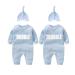 culbutomind Baby Twins Bodysuits Double Trouble Newborn Unisex Baby Romper Cute Outfit With Hat Blue BT 0-3 Months
