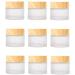 10 ml of mini cosmetics glass with frosted glass structured. Refillable Glasses Round wooden grain lids cosmetic container for lottery face cosmetics eye cream lip balm (9 pieces) 10ml