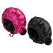 2 Pcs Satin Sleep Cap for Women Long Hair Bonnet for Curly Hair Waterproof Extra Large Double Layer Adjustable Satin Bonnet (Black+roseRed)