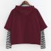Bigfanshu Womens Sweaters Ladies Sweatshirt Hooded Long Sleeve Crop Patchwork Blouse Pullover Tops Wine - Buy Online on GoSupps.com