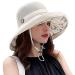 Women Cotton Wide Brim Sun Hats Metal Wired Edge Summer UV Protection UPF Boho Hat for Beach Hiking Garden Travel Chin Strap A1-m9163-beige