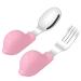 Vicloon Baby Fork and Spoon Set 2PCS Cutlery Set for Children Silicone Stainless Steel Baby Short Handle Training Tableware Ergonomically Designed to Promote Self-Feeding in The Right Way(Pink Bird)