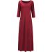 Jacansi Women's 3XL Wine Red Maxi Dress with Pockets - Casual Boat Neck, 3/4 Long Sleeve - Buy Online on GoSupps.com