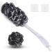 Loofah-Charcoal Back-Scrubber-Bath Sponges-Long Handled Shower Sponge-Loofah On a Stick- 1 Long Handle Back Brush  1 Large Soft Mesh Poufs and 2 Hook for Men and Women