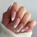 Light pink almond-shaped press on nails Medium length kquee nest natural acrylic nails glitter sequins full cover shiny fake nails designed press-on 24pcs white french