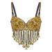 YOOJOO Women Tribal Sequin Cabaret Belly Dance Costumes Bra Tops with Beaded Fringe Latin Samba Dancing Costumes Black