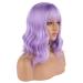 eNilecor Lavender Purple Wig Short Colorful Wavy Bob Wigs with Air Bangs 12" Natural Wigs for Women A-Lavender Purple