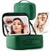 Omobolanle Makeup Bag with Mirror Led Light Detachable Portable Makeup Organizer Travel Cosmetic Train Case with Dividers and 10x Magnifying Mirror Cosmetic Toiletry Bag Green