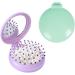 Folding Hair Brush with Mirror,Round Mini Compact Massage Comb for Purse/Pocket,Travel Size for Girls and Women (Purple+Green)