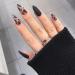 24Pcs/Set Press On Nails Autumn and winter hot nail art pieces with white leopard pattern black frosted flower color hand-painted European and American long Fake Nails Nails Art for Women and Girls