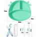 Non-Slip Silicone Baby Suction Plate Set with Divided Placemat - Green | Includes Bendable Fork & Spoon | Toddler Feeding Plate for Self Feeding Training - Buy Online on GoSupps.com
