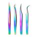 UUYYEO Eyelash Tweezers Stainless Steel Eyelash Extension Precision Tweezers Curved Eyelash Tweezers Curved Tip 4 Pack