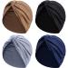 SATINIOR 4 Pieces Turbans for Women Soft Pre Tied Knot Fashion Pleated Turban Cap Beanie Headwrap Sleep Hat, 4 Colors Black, Khaki, Navy Blue, Gray