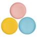 Pawdoer Ceramic Shallow Cat Dish, Whisker Fatigue Free Cat Food Bowls, Wide and Small Pet Plate for Kitten and Kitty, Short Legged Munchkin Cat 3 Pack - Blue & Yellow & Pink
