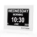 Exmate digital alarm clock 8 inch multilingual large writing digital calendar day for read children seniors dementia visual weak and Alzheimer's white 8 "