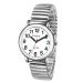 SHMIOU English Talking Watch Unisex for The Blind Visually Impaired Elderly Man Woman Men Ladies Expansion Band Quartz with Alarm White Dial Silver Frame