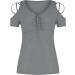 SUNYUAN Women's Sexy Deep V-Neck Lace-up Cold Shoulder Top - Gray, Medium - Buy Online on GoSupps.com
