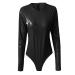 Genetic women metallic body without arm top shirt high cut stringbody wetlook one-piece costume leather look leotard jersey bodies body ladies long arm black cotton black-a