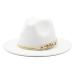 Gossifan Lady Fashion Wide Brim Felt Fedora Panama Hat with Ring Belt White