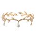 Hand-Woven Veil Accessories Headband Rhinestone Leaf Headband Golden Wedding Head Chain With Teardrop Crystal Leaf Hair Vine