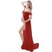 FEOYA Maxi Maternity Dress Chiffon Lace Strapless Gown Split Front for Pregnant Women Photography Full Length Red M