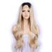 SHIYID Platinum Blonde Wig Dark Roots Front Lace Synthetic Wig Two Tones Long Wavy Wigs for Women High Temperature Fiber