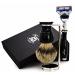3 Pc Mens Shaving Kit 5 Edge Razor With Silver Tip Badger Hair Shaving Brush and Stainless Steel Stand Perfect Set For Men
