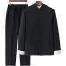 Men's Black Linen Kung Fu Suit Traditional Chinese Martial Arts Uniform | Long Sleeve Mandarin Jacket & Pants Tai Chi Set - Size Large - Buy Online on GoSupps.com