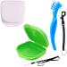 SET 5 ST. Press brush + braces with cord band carabiner for children |Zanspangenbox with air holes |Set denture brush + dental prostheses container for on the go (green + white) green + white