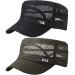 2 Pieces Breathable Cadet Military Cap Mesh Army Cap Sunshade Military Flat Top Cap Black, Army Green