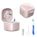 Denture Bath Box Cup Portable Denture Case with Strainer Basket False Teeth Storage Box Holder Retainer case Cleaning Soak Cup With braces chewable tablets and Extractor toothbrush(Pink) Pink bath cup