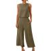 Women's Summer Two Piece Set - Sleeveless Crop Top and Capri Pants in Khaki - Size Medium - Buy Online on GoSupps.com
