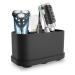 Aoreun toothbrush holder electrical toothbrush organizer bathroom toothpaste racks waterproof silicone with suction cup toothbrush stand drainage with adjustable partitions - black