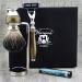 4Pc Mens Shaving Kit 3 Edge Razor With Black Badger Hair Shaving Brush Stand and Alum Pencil Perfect Set For Men