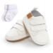 Baby Girls Boys Sneakers Toddler Shoes PU Leather First Walking Shoes Anti-Slip Infant Newborn Prewalker Sneakers for 0-18 Months with Sock 0-6 Months White