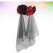 Lurrose Rose Floral Crown Veil Halloween Costume Mexican Headband Day of the Dead Headpiece for Festival Carnival Party Red and Black Gr ße 1 - Buy Online on GoSupps.com