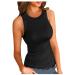Ppanguding tank top women Elegant summer casual sleeveless single -colored knitted shirts knitting top basic upper parts vest blouse sports foxes l black
