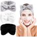 Queta 3 Pack Bowtie Headbands Soft Makeup Headbands Microfiber Bow Cosmetic Shower Headbands Wash Spa Yoga Sports Bow Hair Band for Girls and Women(White Gray Black)