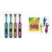 GUM - 10070942126127 Crayola Kids' Power Toothbrush with Travel Cap, Ages 3+, Assorted Colors (Pack of 4) & 897 Crayola Kids' Flossers, Grape, Fluoride Coated, Ages 3+, 75 Count 4 Brushes Toothbrush + Flossers