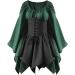 Women's Renaissance Medieval Costume Set - Flare Sleeve Corset Skirt & Overskirt in Medium Green - Buy Online on GoSupps.com
