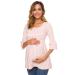 Love2Mi Women Maternity Blouse A Line Pregnancy Shirt 3/4 Bell-Sleeve Striped Maternity Clothes S Pink Stripe